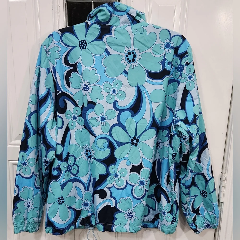 Catalina blue floral print windbreaker women's size Large 12/14
